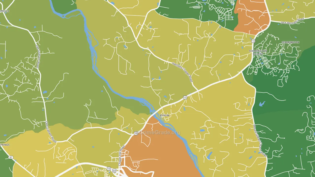 Bynum, NC Map of Burglary Rates