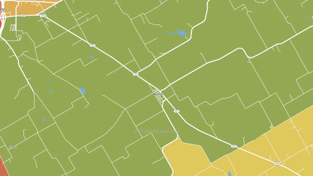 Bynum, TX Map of Burglary Rates