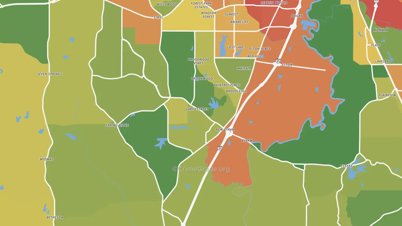 Byram, MS Map of Burglary Rates