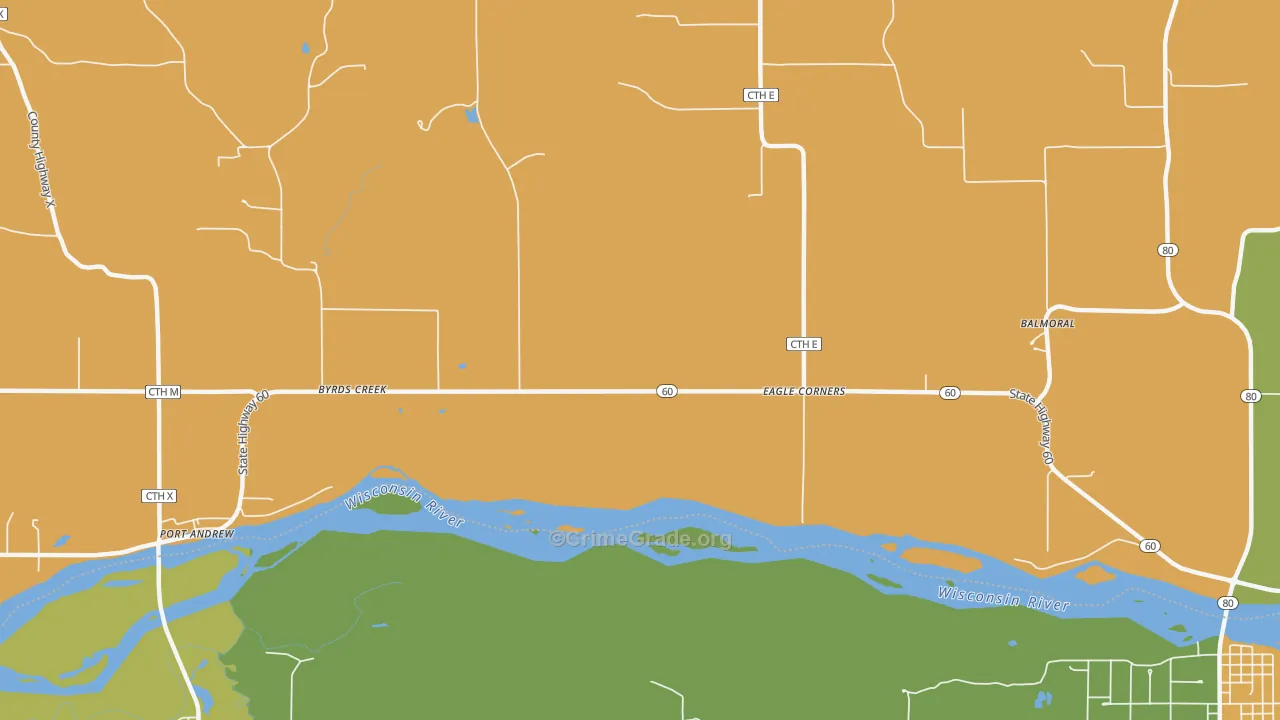 Byrds Creek, WI Map of Burglary Rates