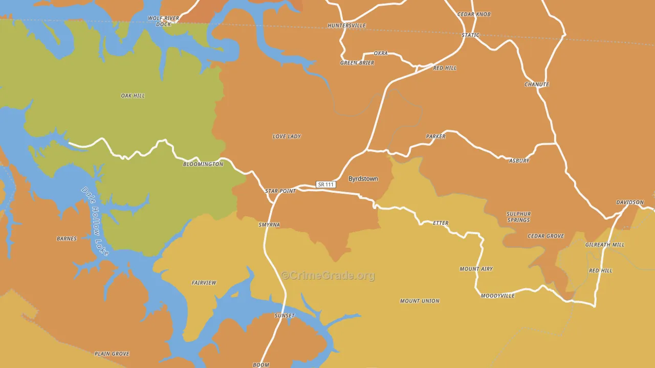 Byrdstown, TN Map of Burglary Rates