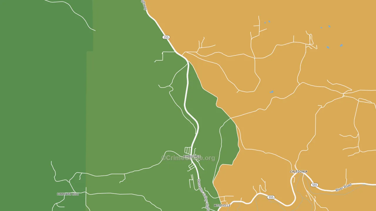Byrnedale, PA Map of Burglary Rates