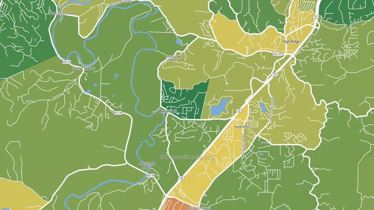 Byrnes Mill, MO Map of Burglary Rates