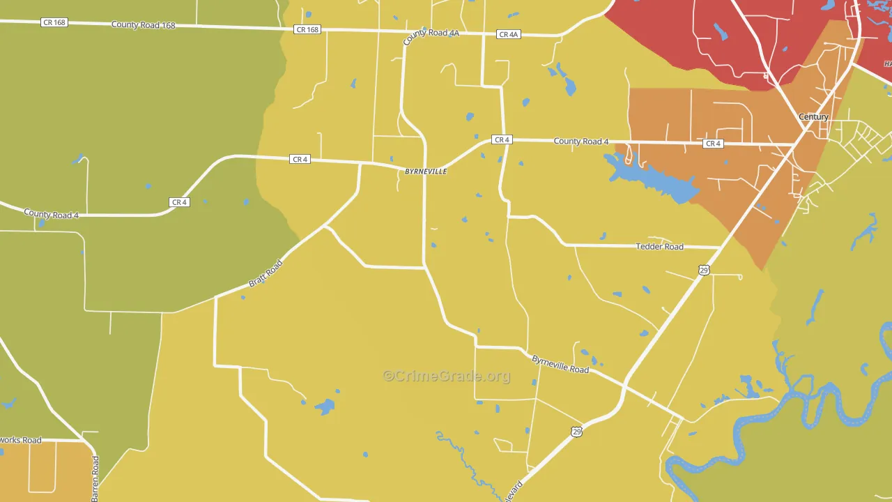 Byrneville, FL Map of Burglary Rates