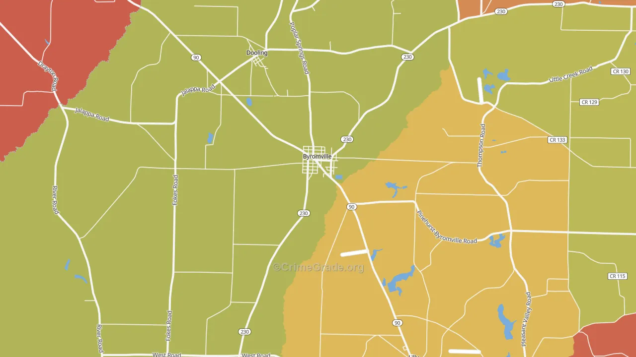 Byromville, GA Map of Burglary Rates