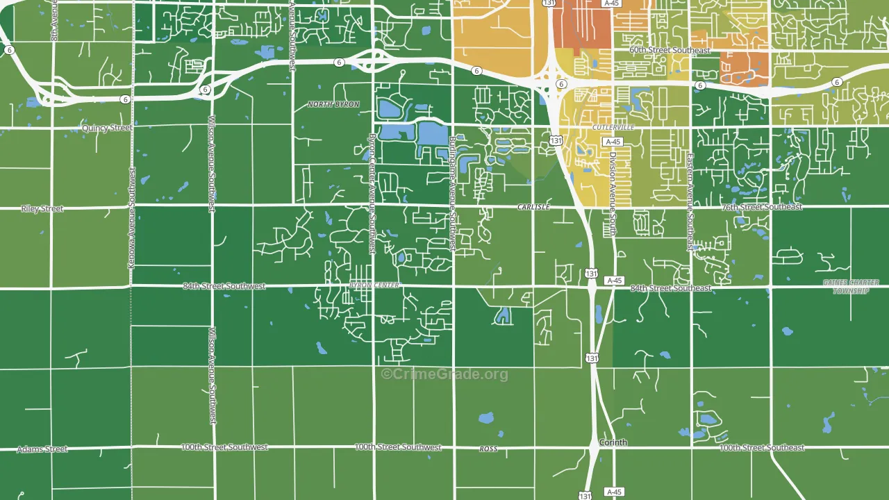 Byron Center, MI Map of Burglary Rates