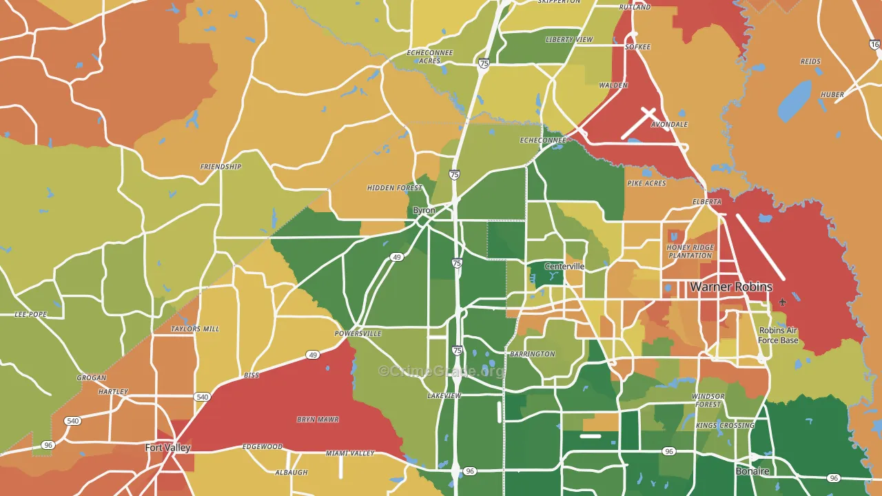 Byron, GA Map of Burglary Rates