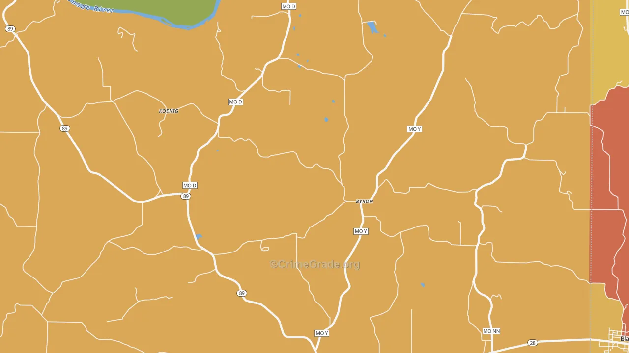 Byron, MO Map of Burglary Rates