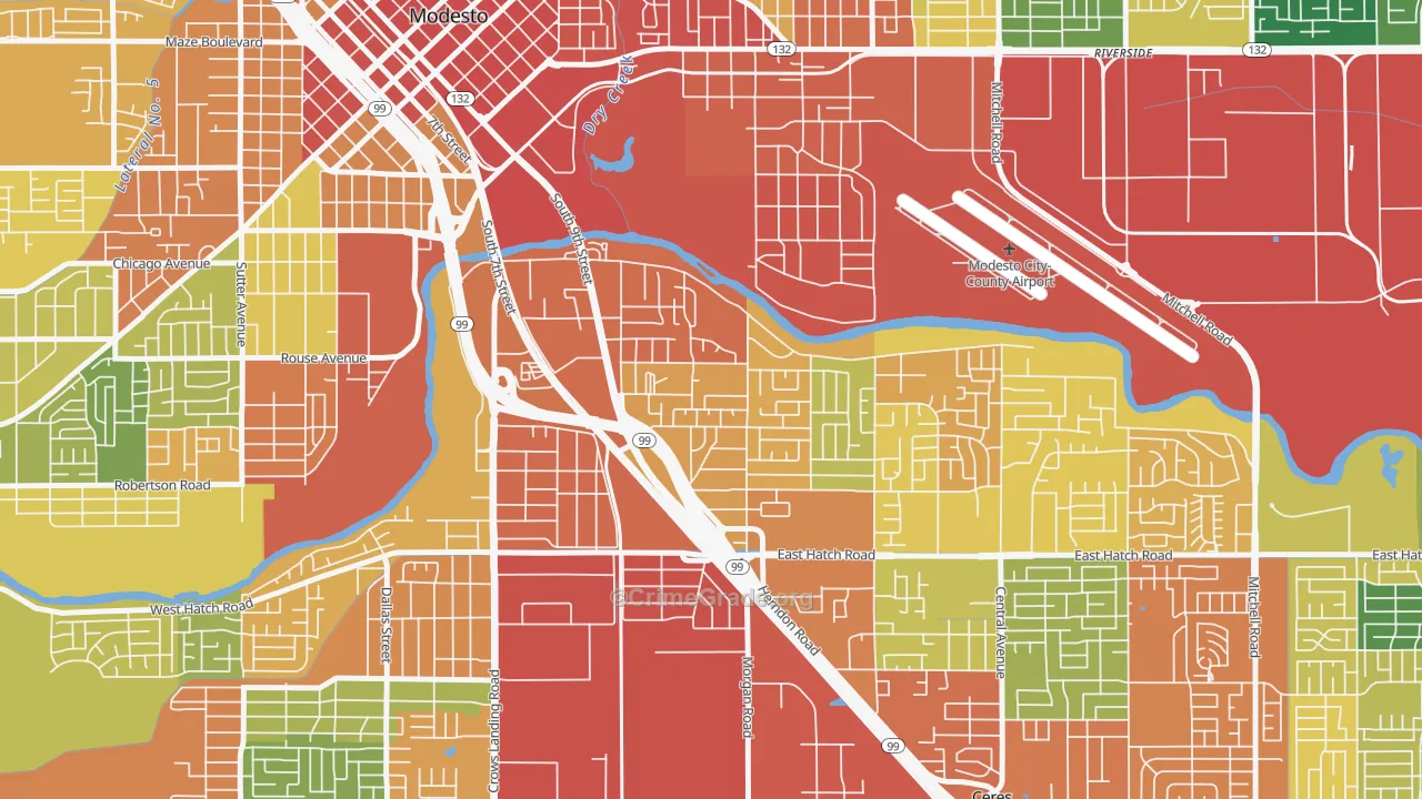 Bystrom, Modesto, CA Map of Burglary Rates