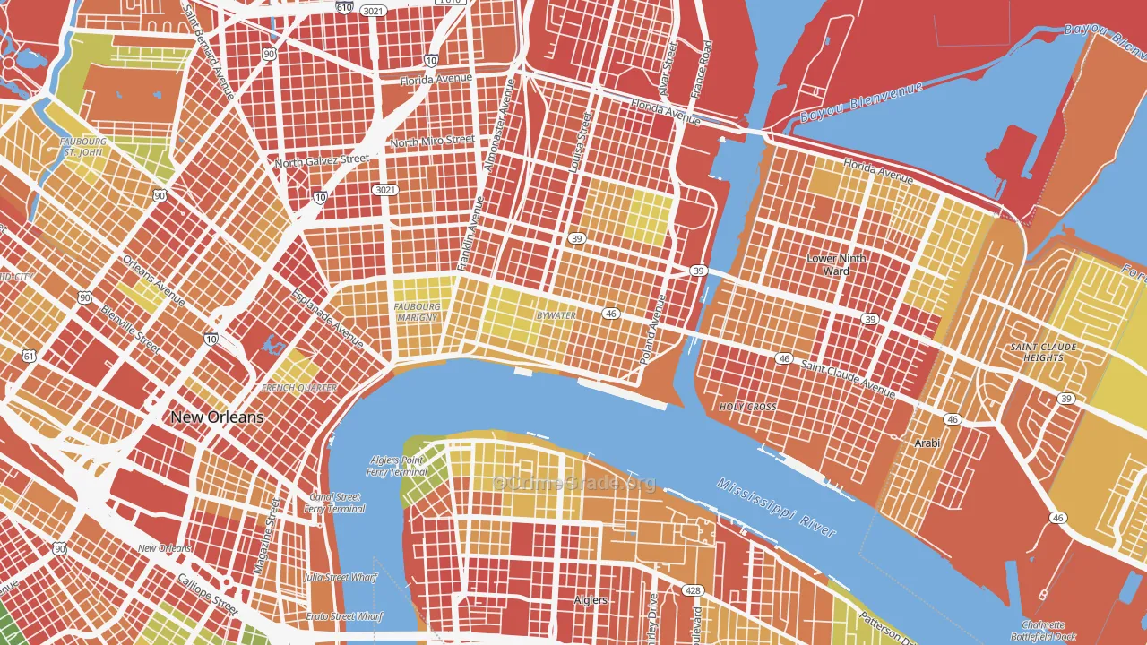 Bywater, New Orleans, LA Map of Burglary Rates