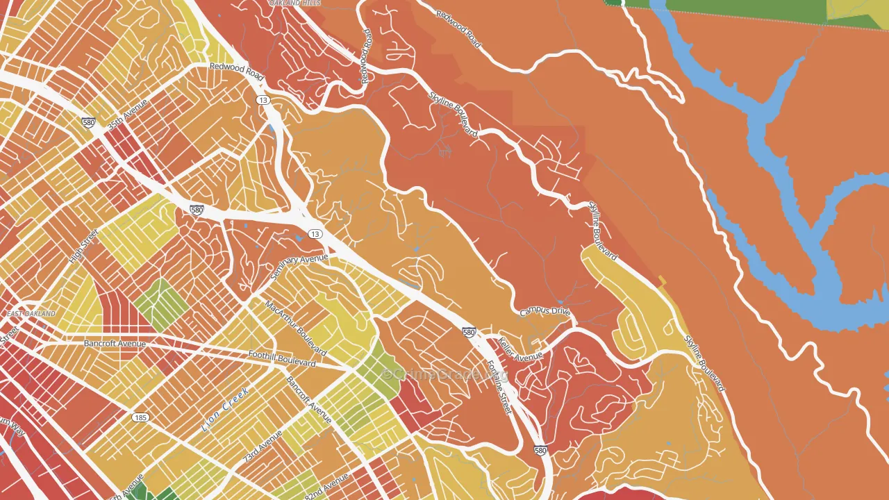 Caballo Hills, Oakland, CA Map of Burglary Rates