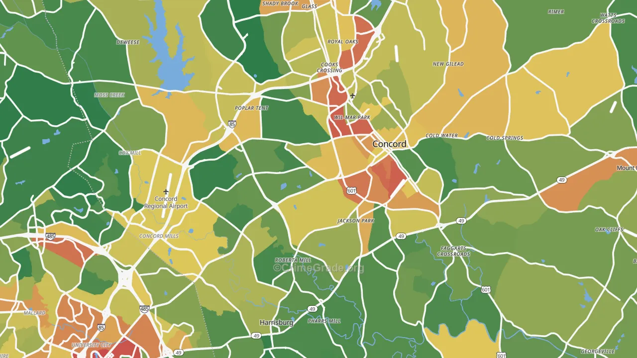 Cabarrus County, NC Map of Burglary Rates