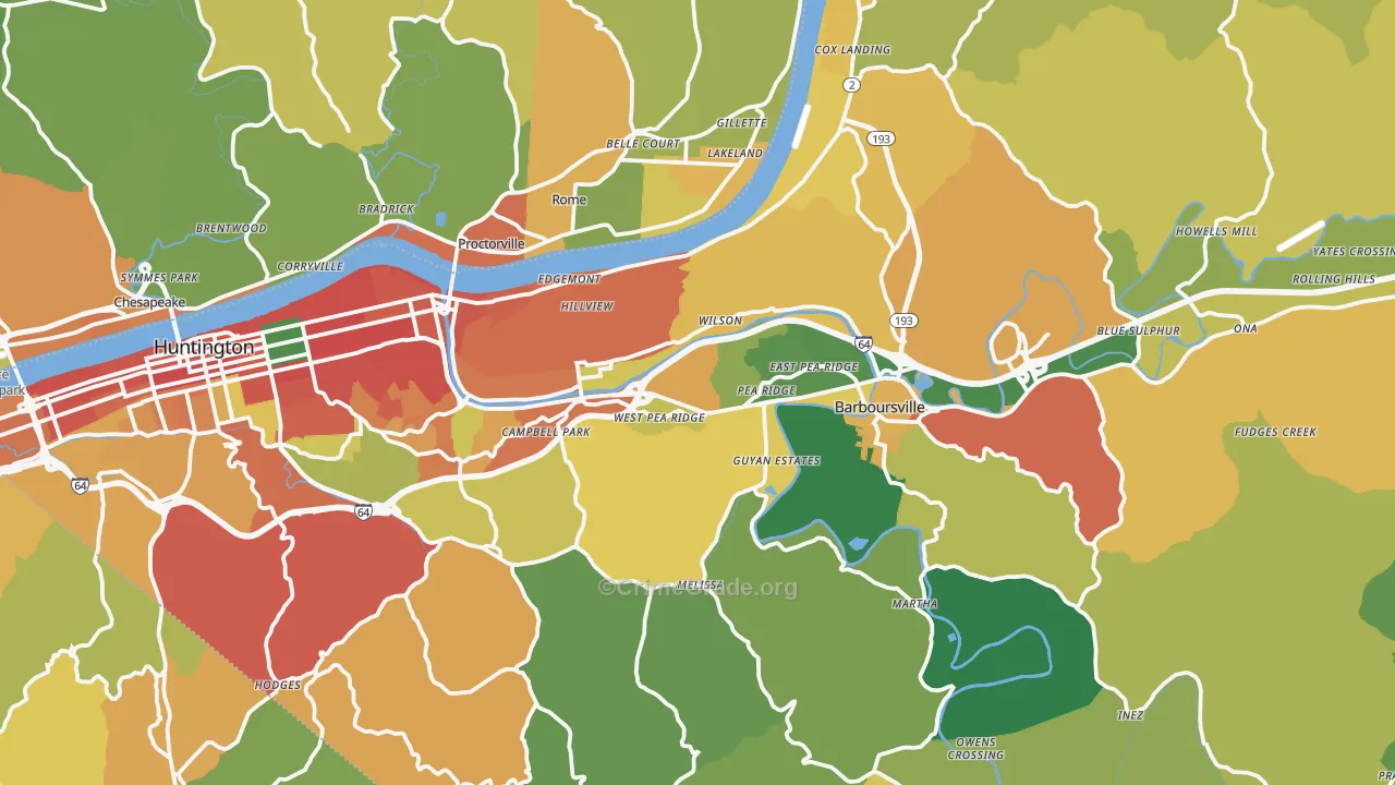 Cabell County, WV Map of Burglary Rates