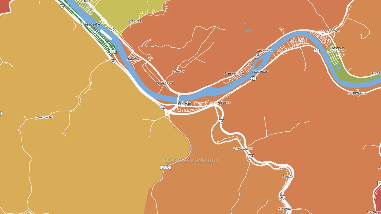 Cabin Creek, WV Map of Burglary Rates