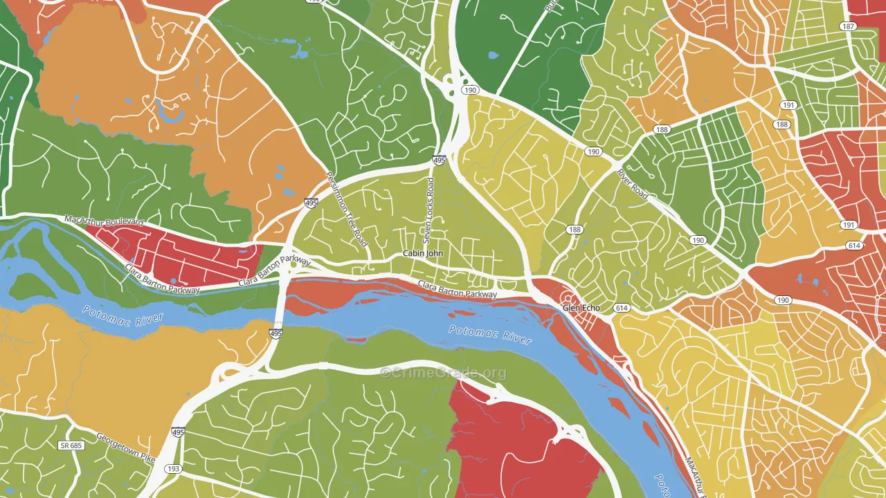Cabin John, MD Map of Burglary Rates