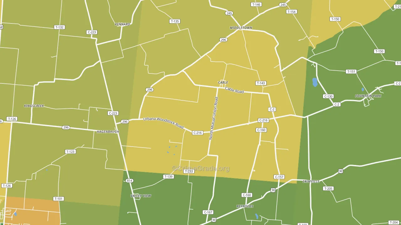Cable, OH Map of Burglary Rates