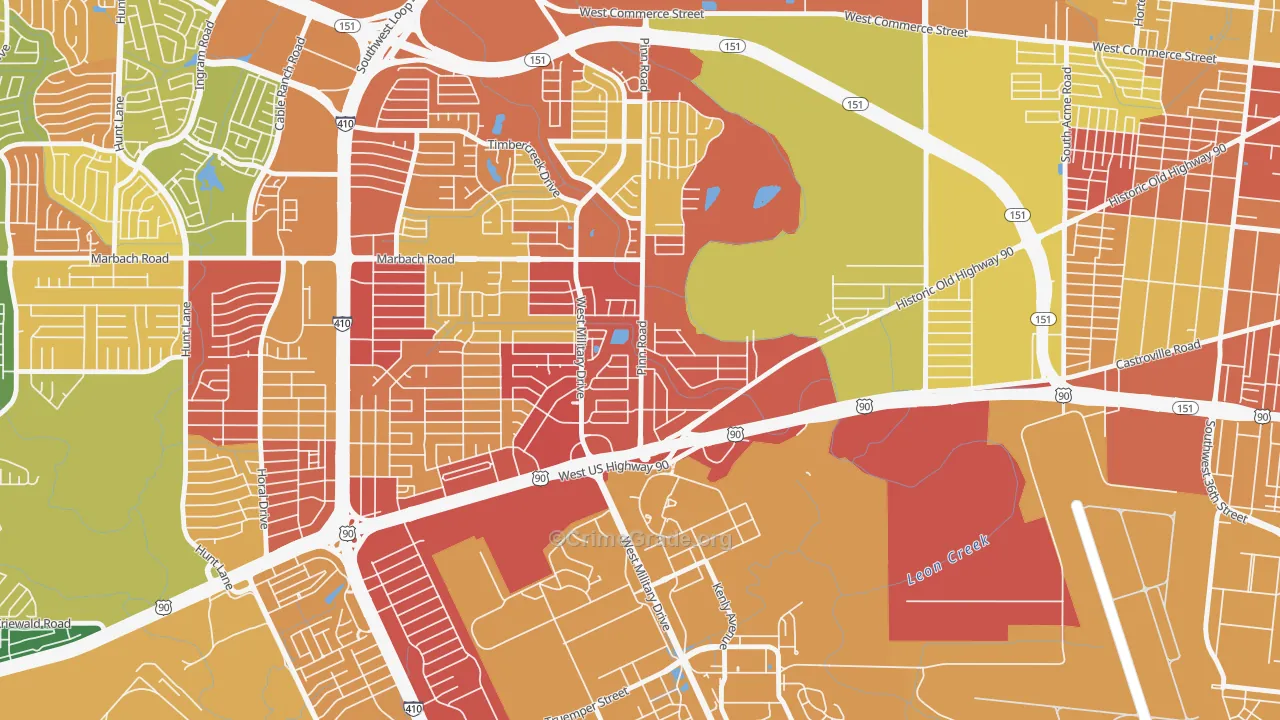 Cable-Westwood, San Antonio, TX Map of Burglary Rates