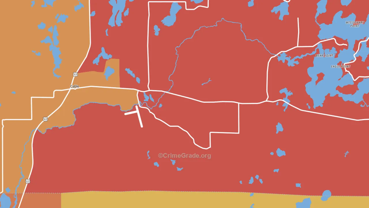 Cable, WI Map of Burglary Rates