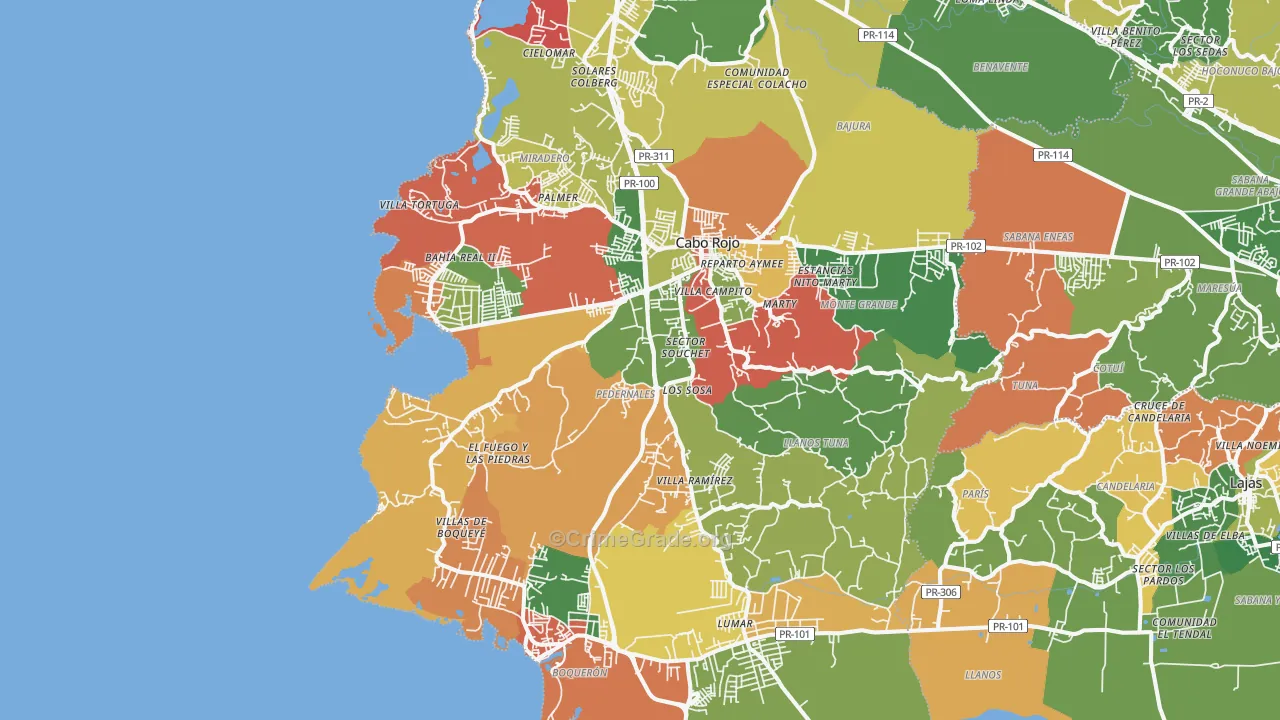 Cabo Rojo Municipio, PR Map of Burglary Rates
