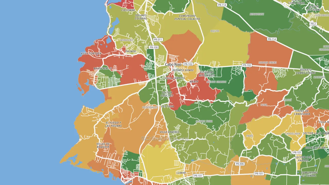 Cabo Rojo, PR Map of Burglary Rates