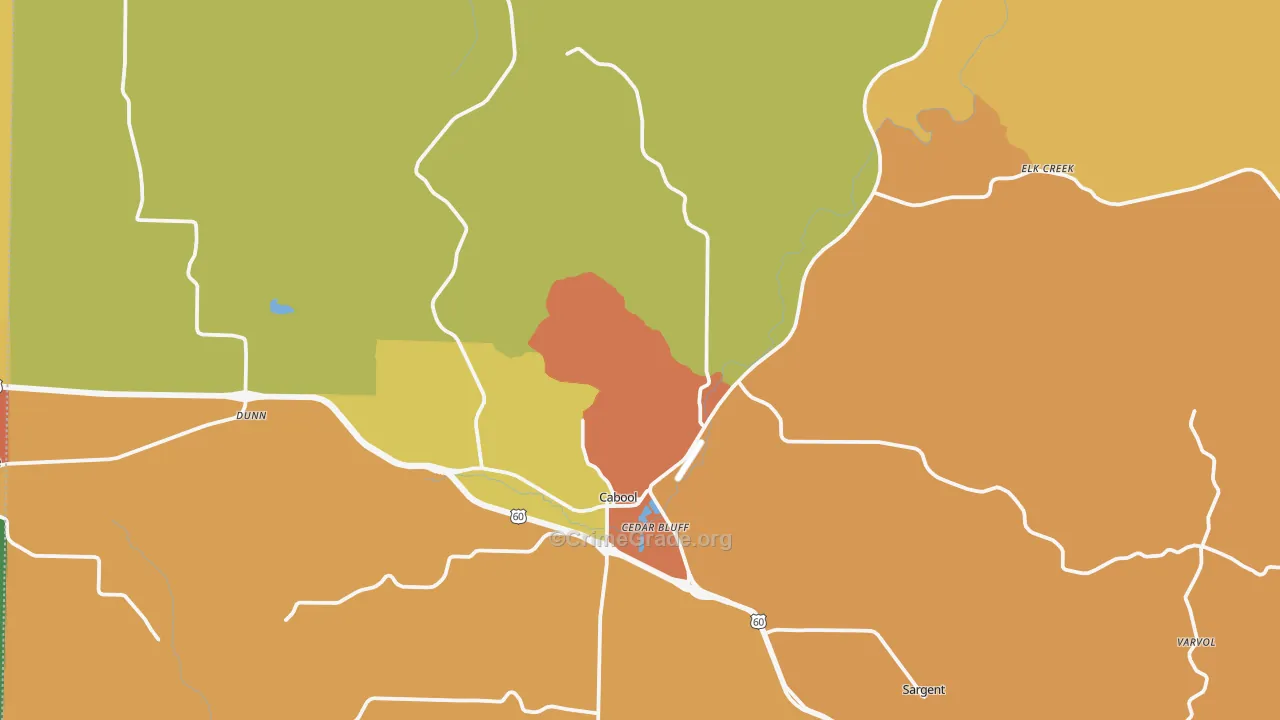 Cabool, MO Map of Burglary Rates