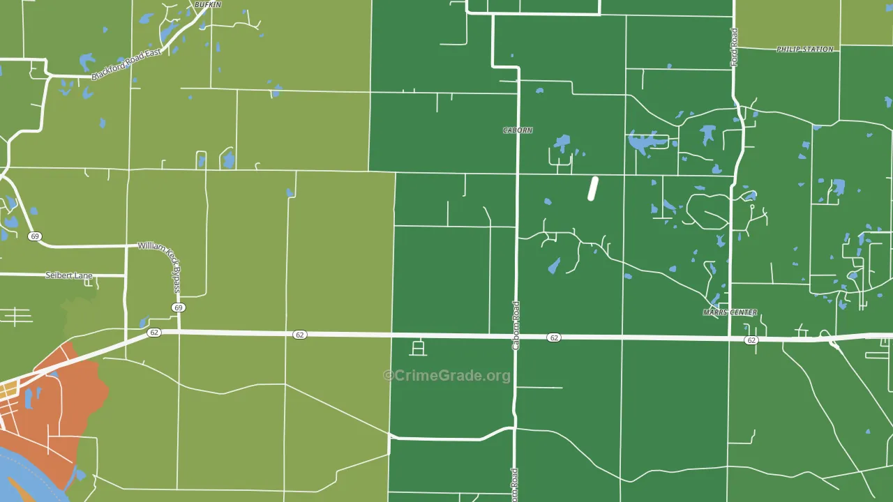 Caborn, IN Map of Burglary Rates