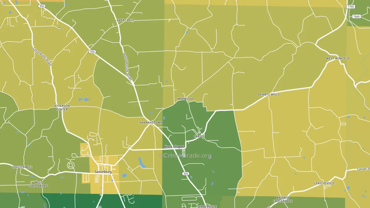 Cabot, PA Map of Burglary Rates