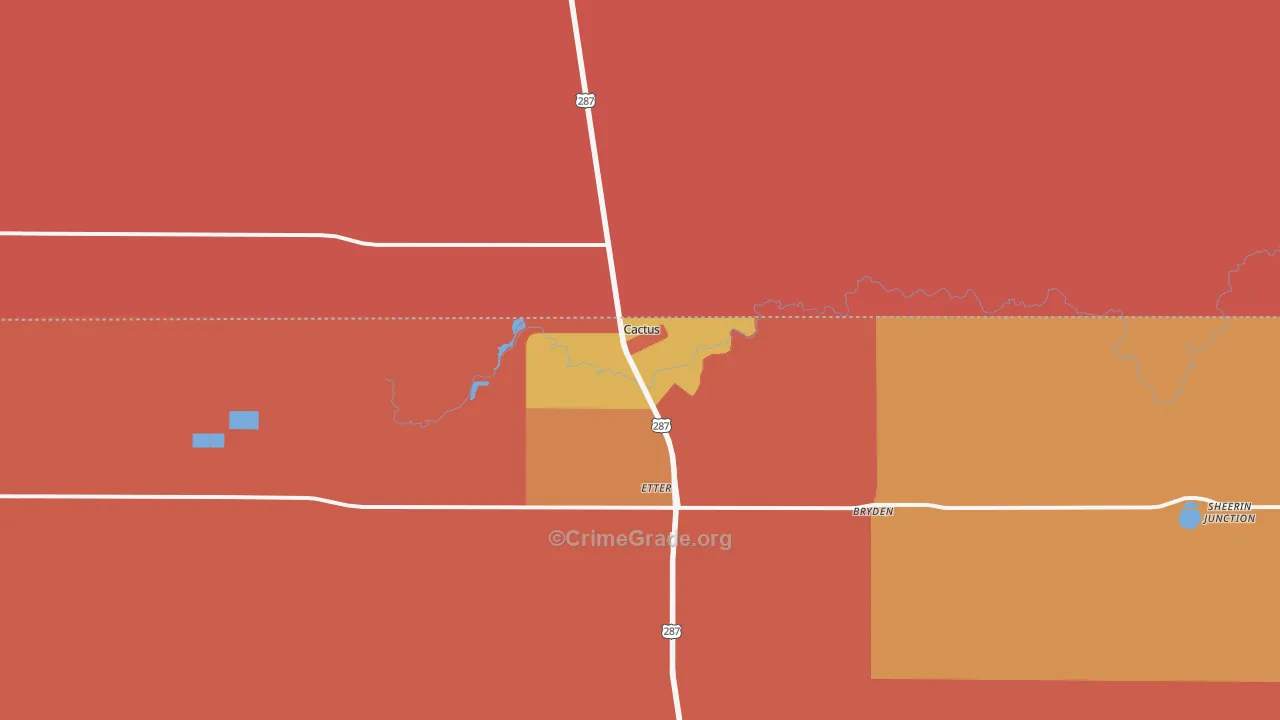 Cactus, TX Map of Burglary Rates
