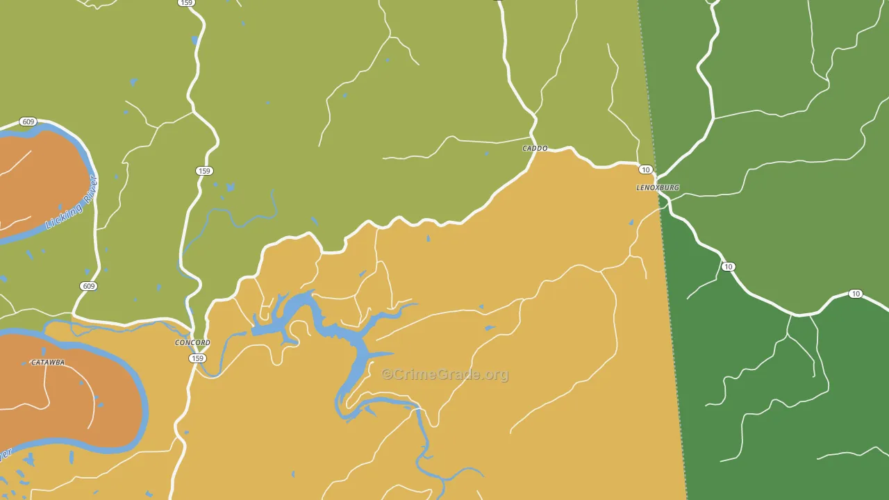 Caddo, KY Map of Burglary Rates