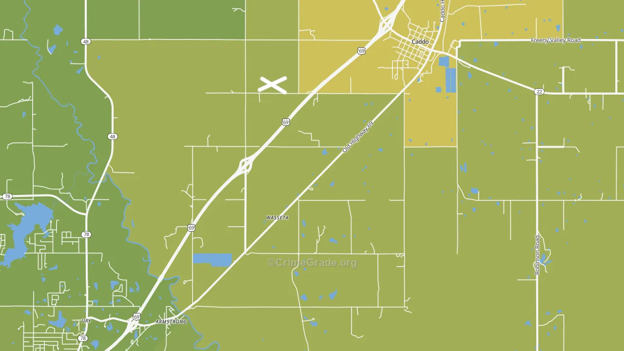 Caddo, OK Map of Burglary Rates