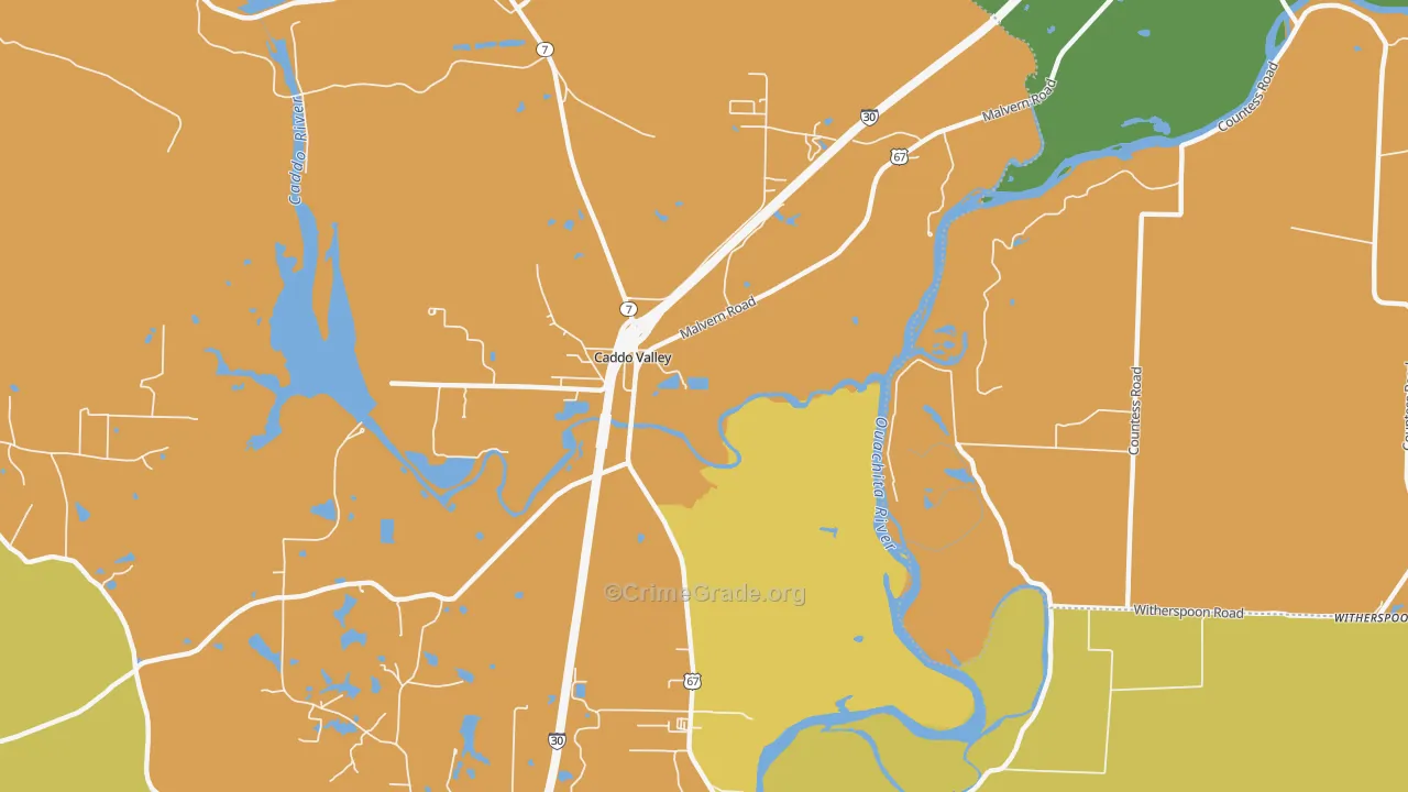 Caddo Valley, AR Map of Burglary Rates