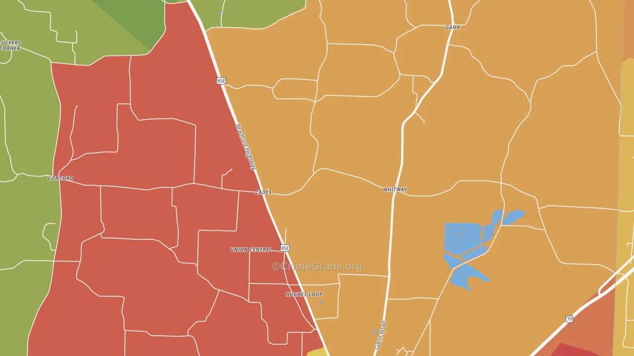 Cades, TN Map of Burglary Rates