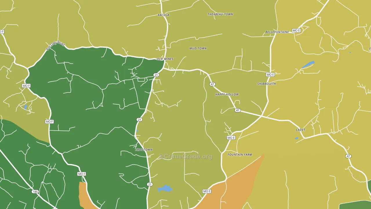 Cadet, MO Map of Burglary Rates