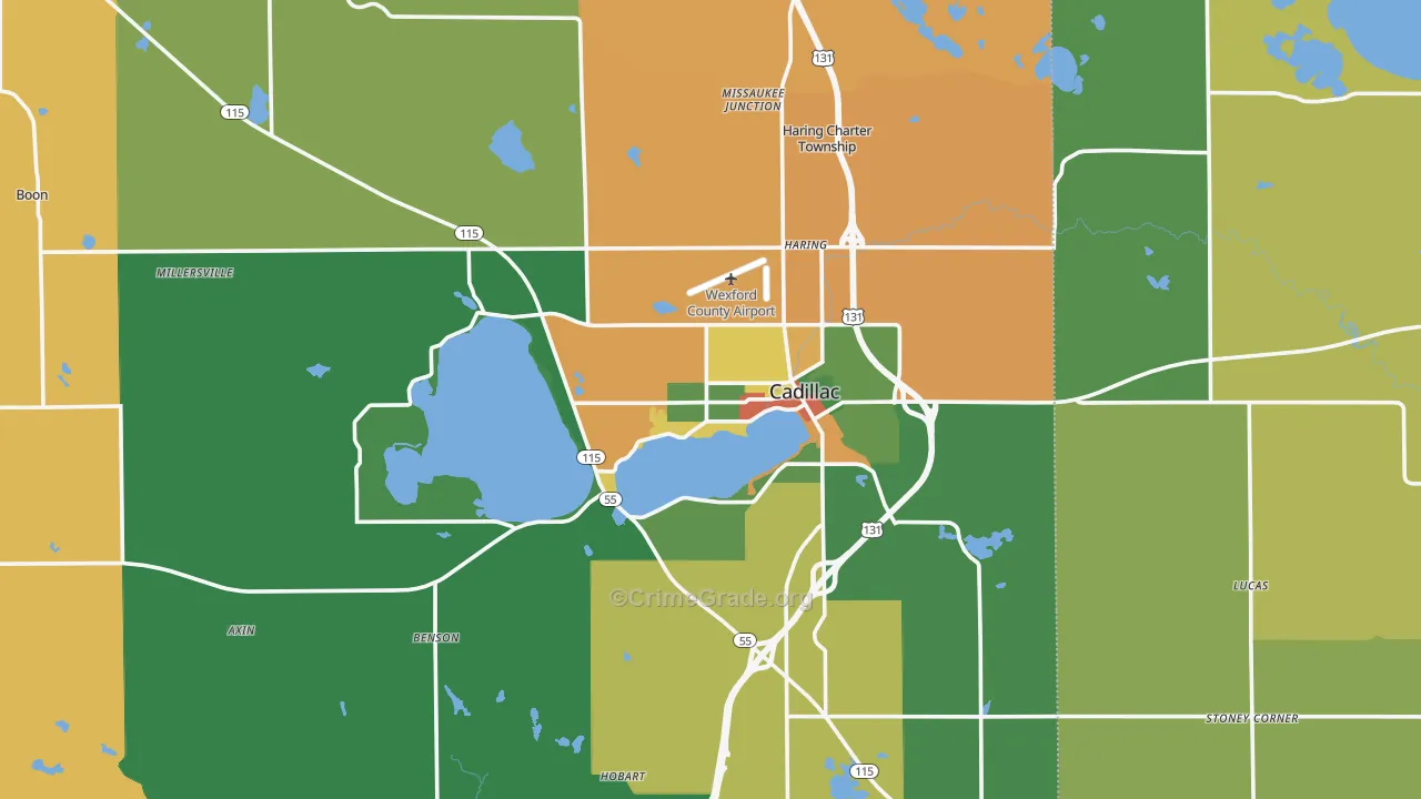 Cadillac, MI Map of Burglary Rates