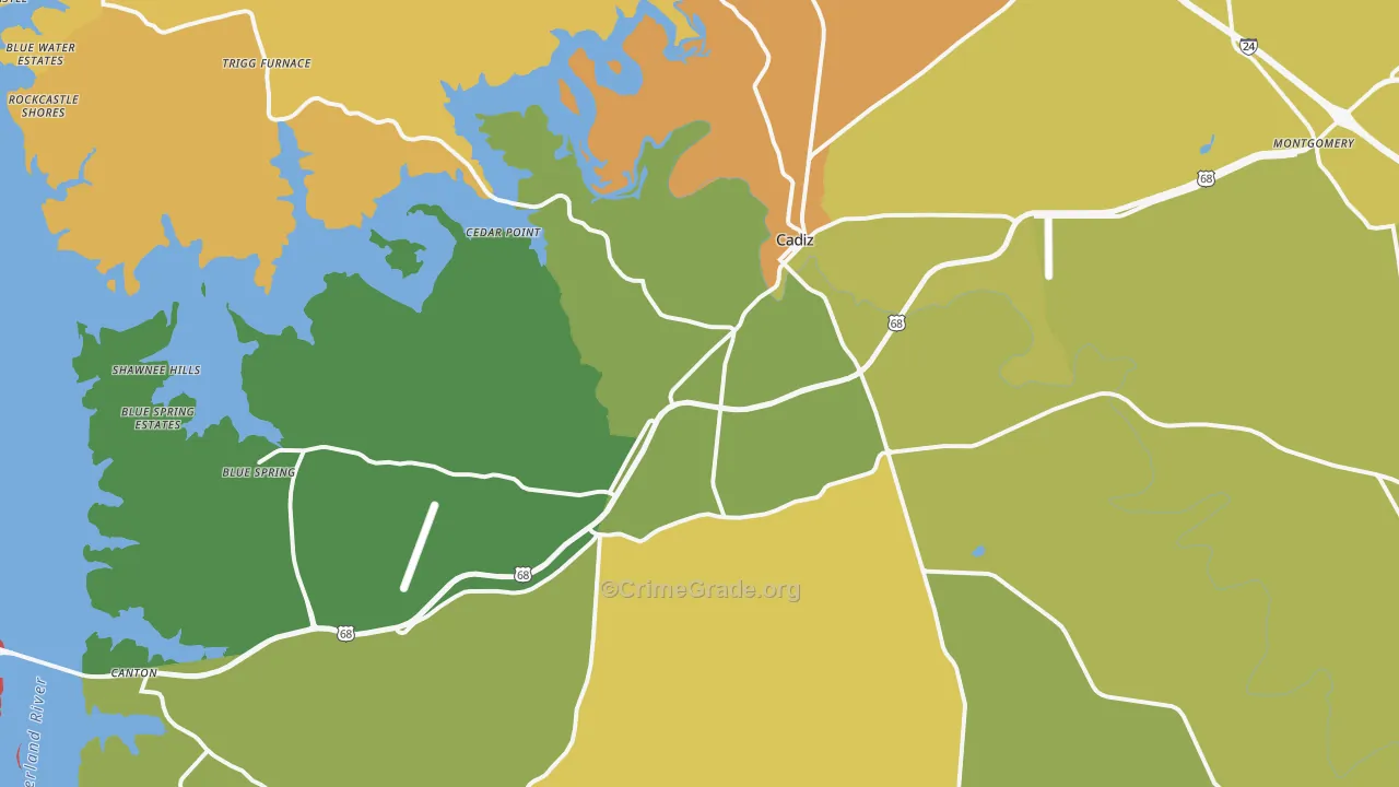 Cadiz, KY Map of Burglary Rates