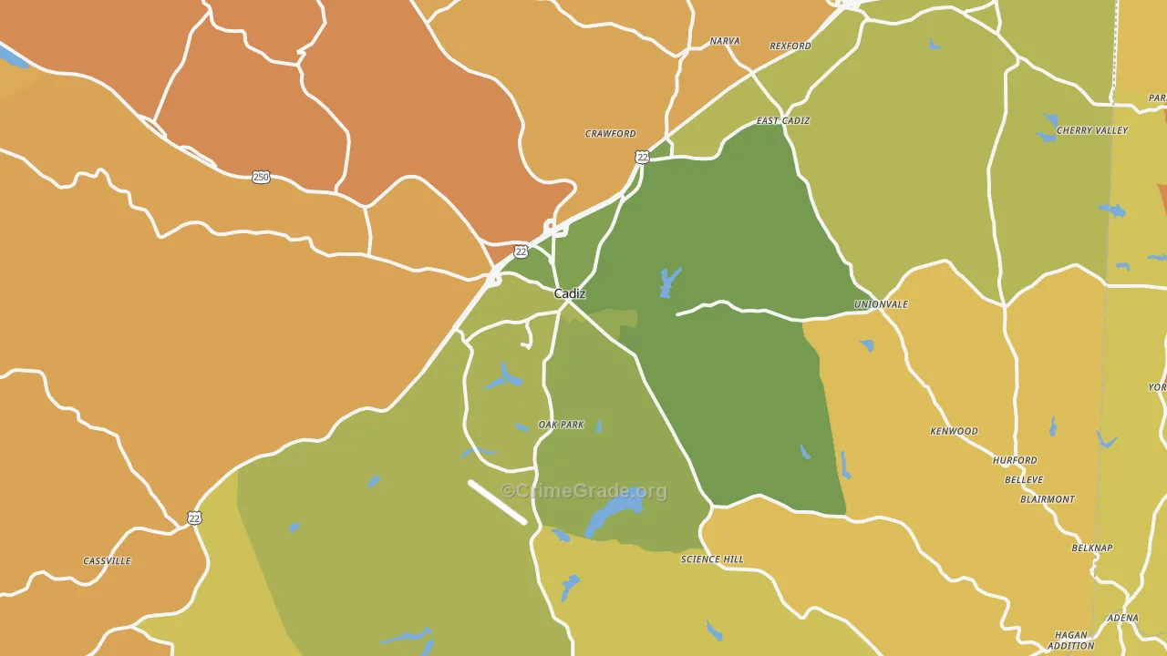 Cadiz, OH Map of Burglary Rates