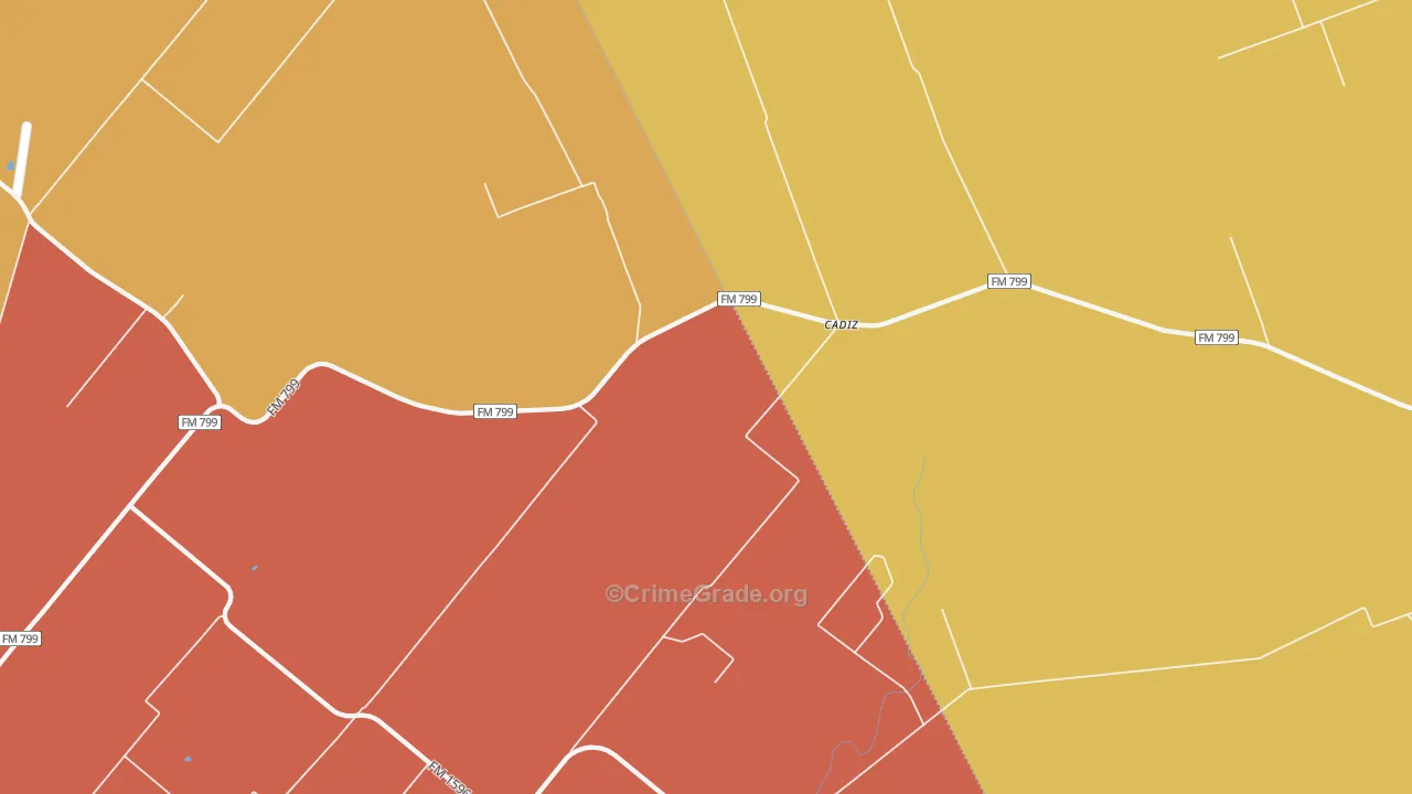 Cadiz, TX Map of Burglary Rates