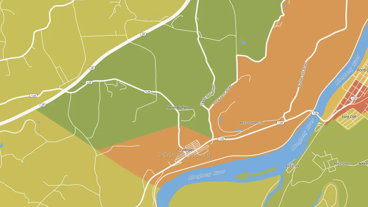 Cadogan, PA Map of Burglary Rates