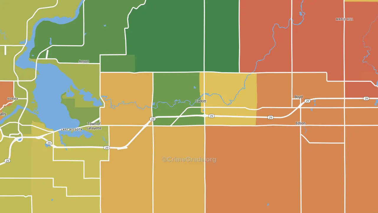 Cadott, WI Map of Burglary Rates