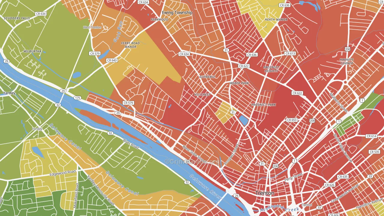 Cadwalader-Hillcrest, Trenton, NJ Map of Burglary Rates