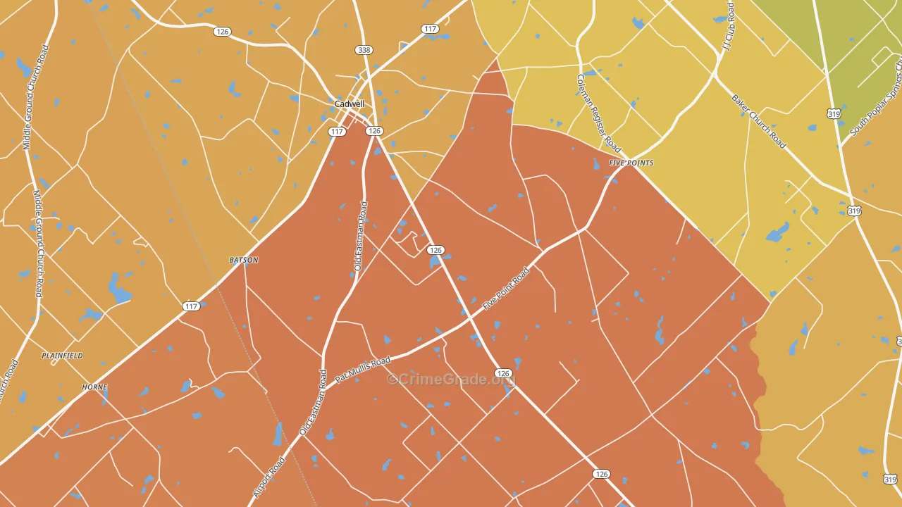Cadwell, GA Map of Burglary Rates