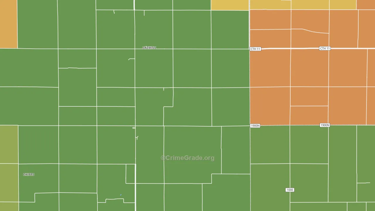 Cadwell, IL Map of Burglary Rates