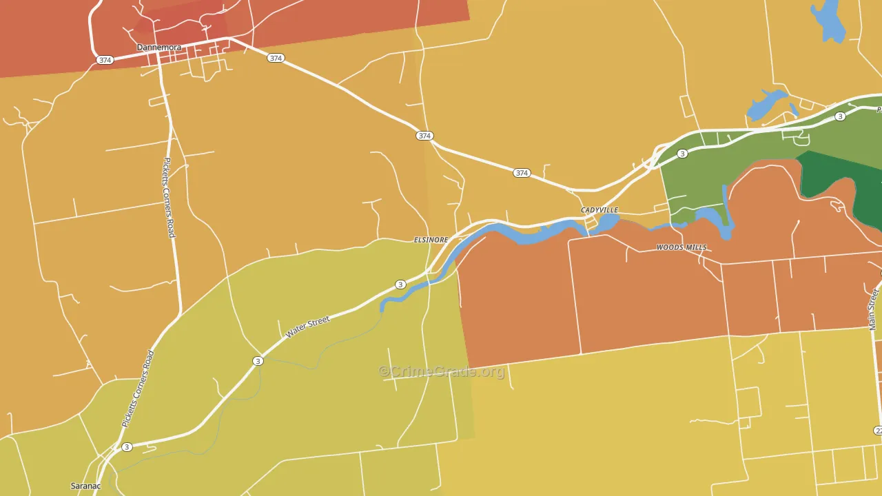Cadyville, NY Map of Burglary Rates