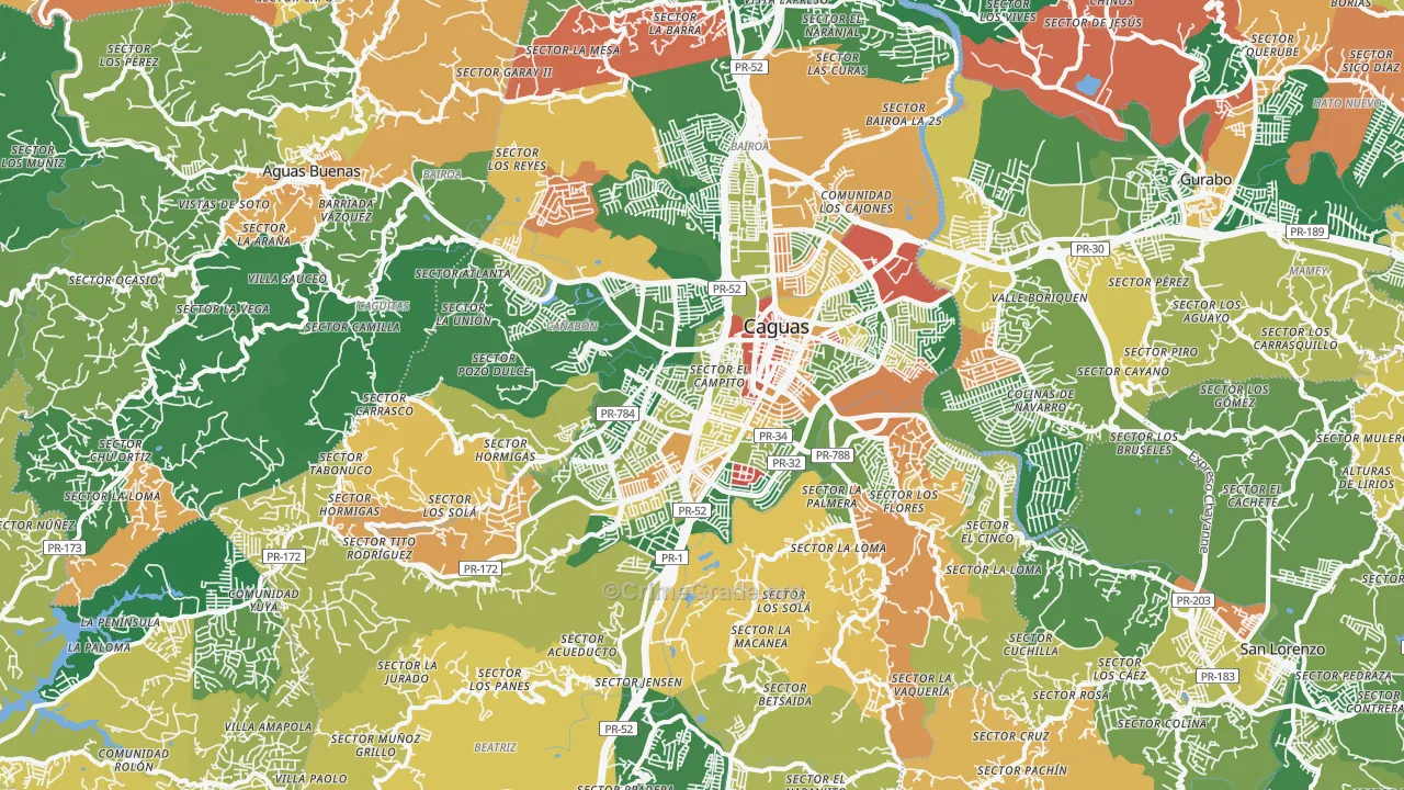 Caguas Municipio, PR Map of Burglary Rates