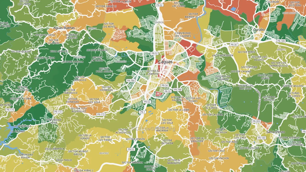 Caguas, PR Map of Burglary Rates
