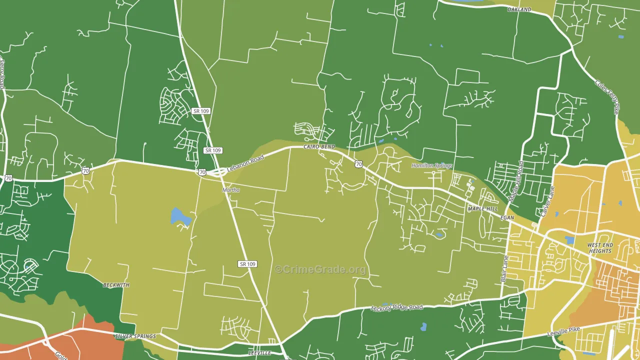 Cairo Bend, TN Map of Burglary Rates