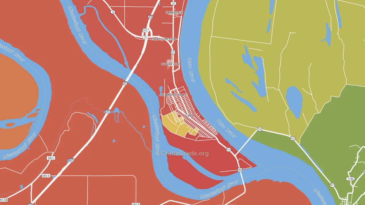 Cairo, IL Map of Burglary Rates