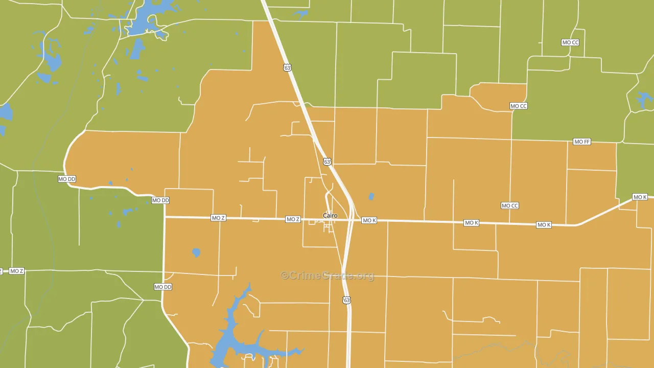 Cairo, MO Map of Burglary Rates