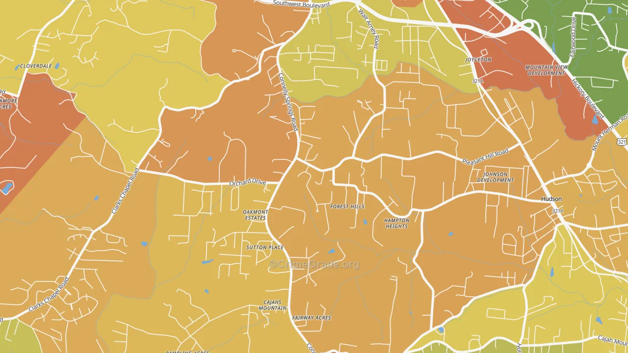 Cajahs Mountain, NC Map of Burglary Rates