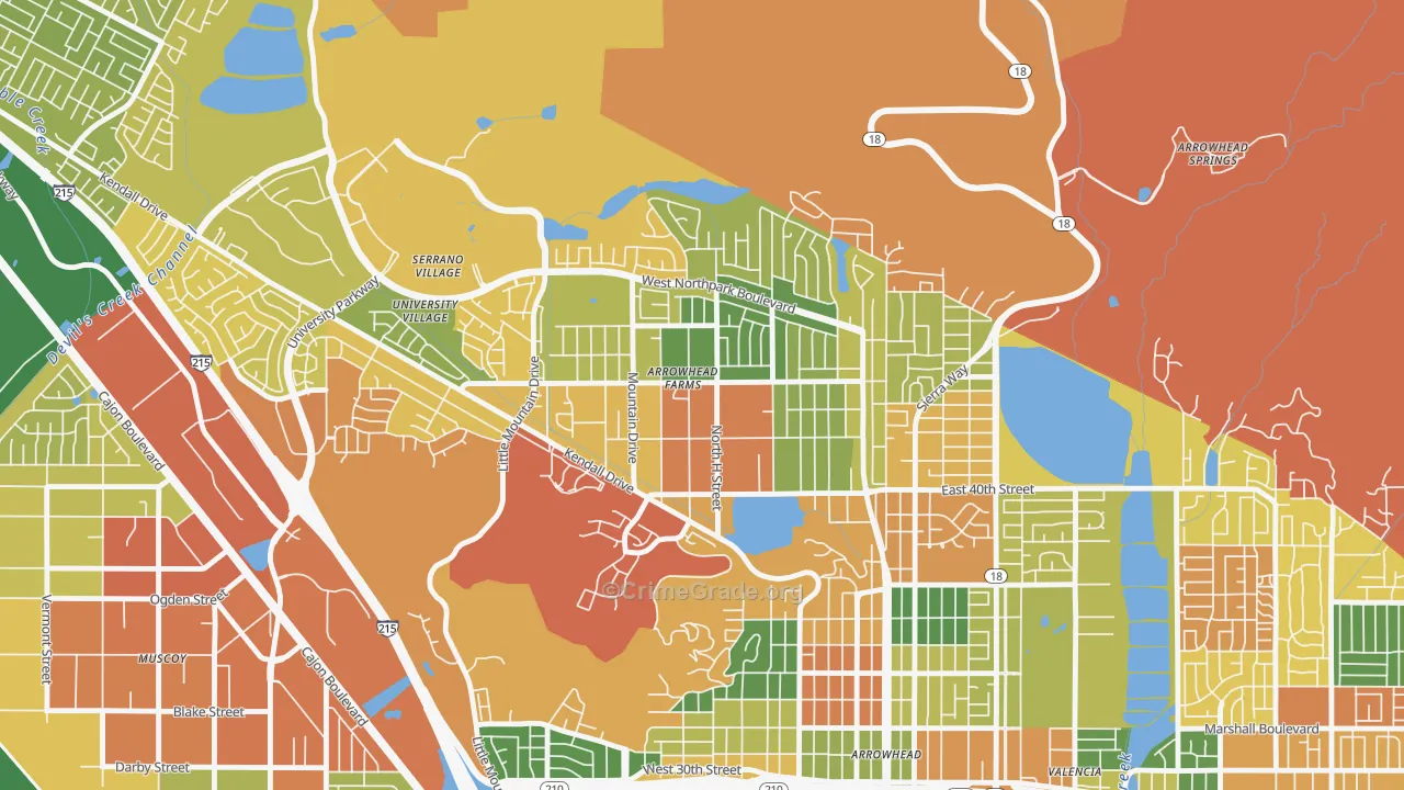 Cajon, San Bernardino, CA Map of Burglary Rates